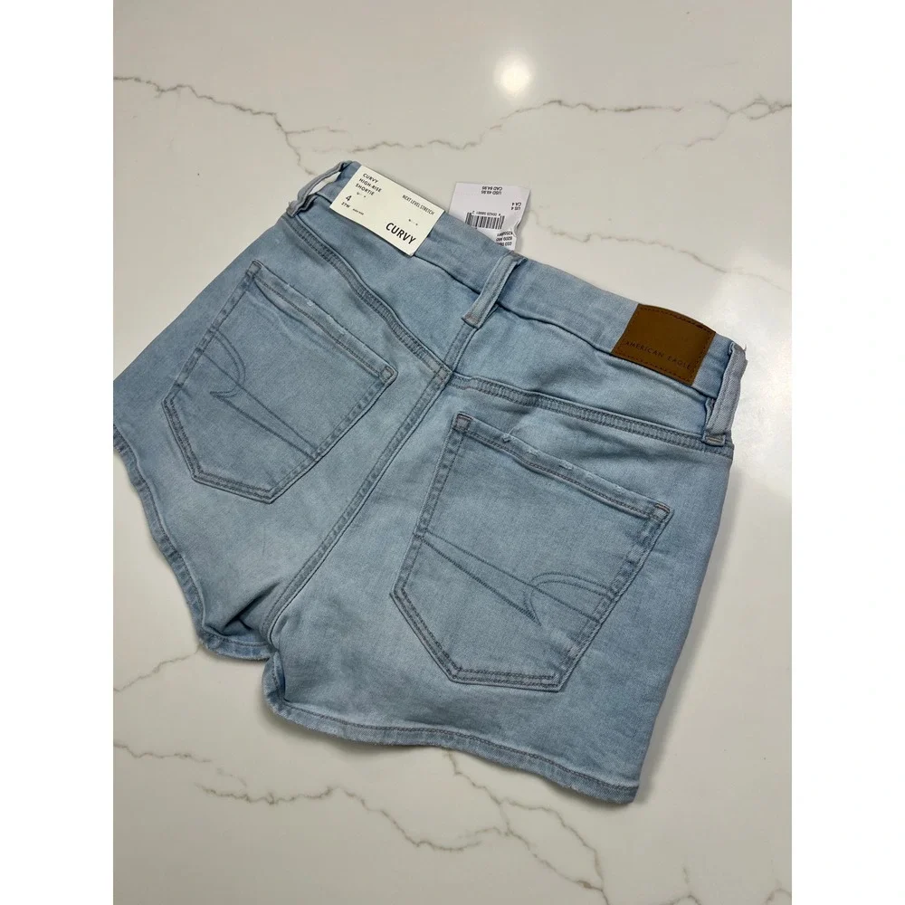 American Eagle Curvy High-Rise Shortie Women 4 27W Next Level Stretch Light Wash